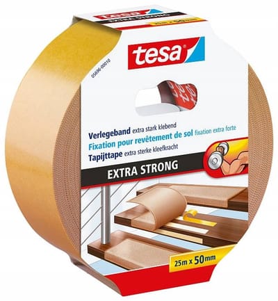 Tesa Extra Sterk - Dubbelzijdige Tapijtband - 25m x 50mm - Weerbestendig - Geschikt voor PVC