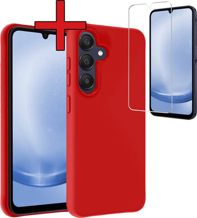 Hoesje - Met Screenprotector - Geschikt voor Samsung Galaxy A25 - Sterk & Shockproof - Telefoon Hoes - Back Cover - Siliconen Case - Telefoonhoes - Rood