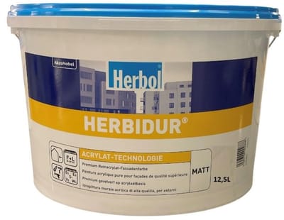 Herbol Herbidur Matt - Topkwaliteit matte gevelverf op waterbasis - 12.50 L - RAL 9010 Pure White ( gebrokenwit)