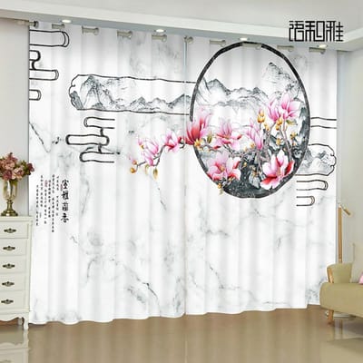 Aangepast Nieuw Chinees Gordijn Huis Luxe Perzikbloesem Bloempatroon Gordijn Slaapkamer Woonkamer Schaakkamer Raamgordijn 2 panelen 100W130H(CM)40x51in&Grommet Top