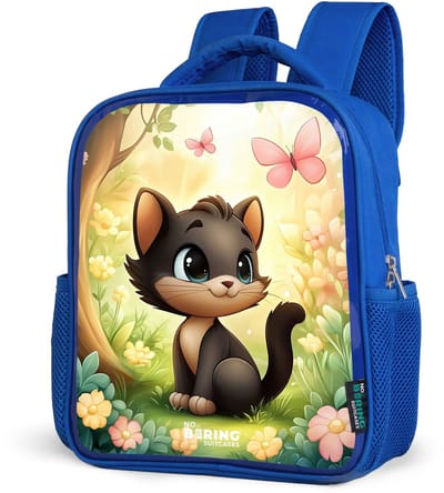 NoBoringSuitcases.com® - Rugzak blauw - Schooltas jongens - Kat - Vlinder - Bloemen - Kinder rugtas jongen - Boekentas kind - Kinderrugzak voor school - Schoolrugzak