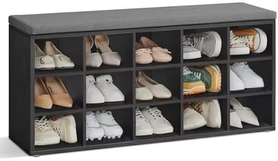 Stervia Schoenenbank - Opbergbank - Schoenenkast - 15 Paar Schoenen - 200 Kg Draagvermogen - Zwart Met Grijs - 105 X 30 X 48 Cm