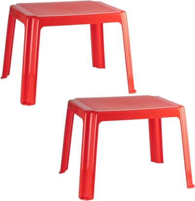 Plasticforte Kindertafel - 2x stuks - kunststof - rood - 55 x 66 x 43 cm - camping - tuin - tafeltje