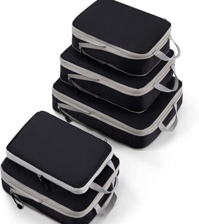 Famanu – Compressie verpakking kubussen - 5 stuks - uitbreidbare kofferorganizer - lichtgewicht reisbagage compressie zakken - zwart