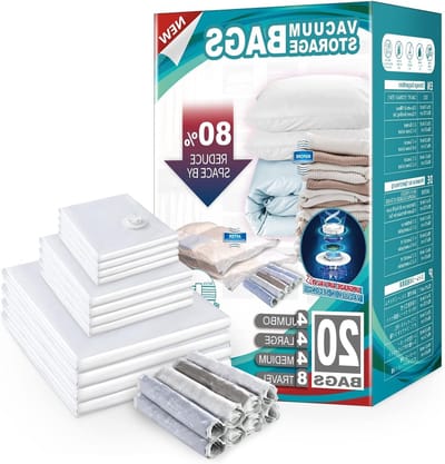 20 Stuks Vacuüm Opbergzakken, Ruimtebesparende Zakjes voor Kleding, Beddengoed en Dekens - 4 Jumbo, 4 Groot, 4 Medium en 8 Rolzakken voor Efficiënte Opslag