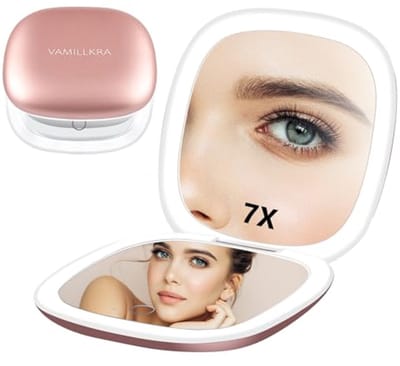 Reisspiegel met Licht en Vergroting – Dimbare LED Makeup Spiegel 10,10 cm