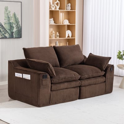 MODENUIT 2-Zitsbank 191 x 94 x 85 cm - Met Kussens En Zijvakken - Voor Woonkamer En Kantoor - Ribstof - Bruin