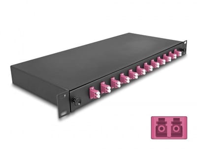 Delock 19″ Optical Fiber Splice Box 12 x LC Duplex OM4 1U complete assembled