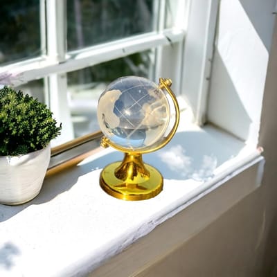 Kristallen Bol Standaard - Feng Shui Decoratie - Positieve Energie - Hoogwaardig Kristal - 9x9x6 cm - Transparant Goud