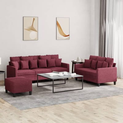 vidaXL - 3-delige - Loungeset - met - kussens - stof - wijnrood