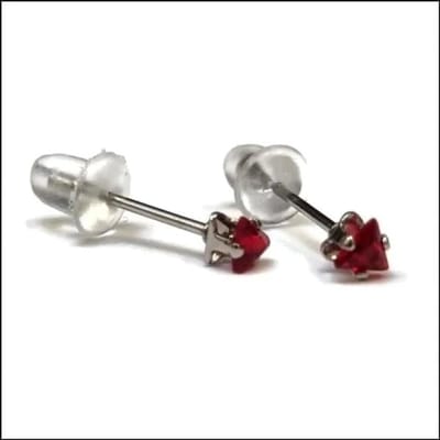 Aramat Jewels | Oorbellen | RVS Zweerknopjes Driehoek Zirkonia - Geometrische Studs | Zilverkleurig / 3 mm / Donker Rood | |3mm | Staal | Kinderen, Volwassenen | Verkleurd niet