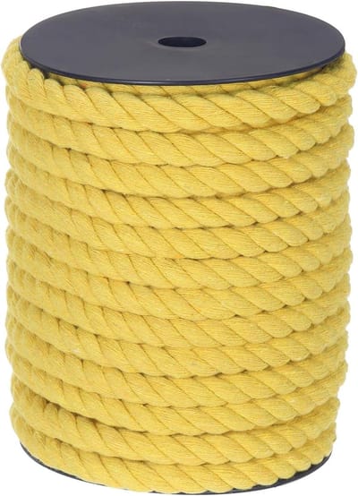 Allecta - Katoenen touw voor wanddecoratie en plantenhangers - 3 strengen - Geel - 23 m - 10 mm diameter