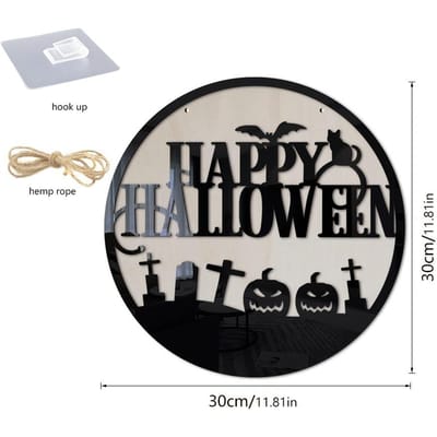 1 décoration murale à suspendre en bois acrylique pour Halloween, citrouille, cimetière, chauve-souris, décoration de fête à domicile Pack of 1 gray