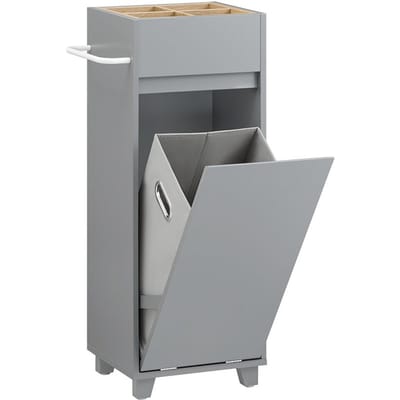 SoBuy BZR159-DG Waskast - Grijs Houten Onderkast met Wasmand & Vakken
