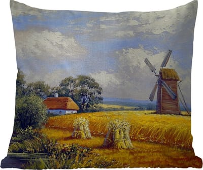 Tuinkussen - Schilderij - Boerderij - Molen - Olieverf - 40x40 cm - Weerbestendig