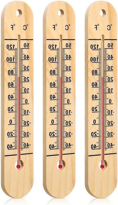 Wandthermometer - Binnen en buiten - Temperatuur meten - Dubbele schaal - 3 stuks - Houtkleur