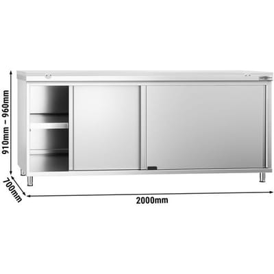 GGM Gastro Edelstahl Arbeitsschrank PREMIUM - 2000x700mm - mit Schiebetür - inkl. Schneideplatte Weiß
