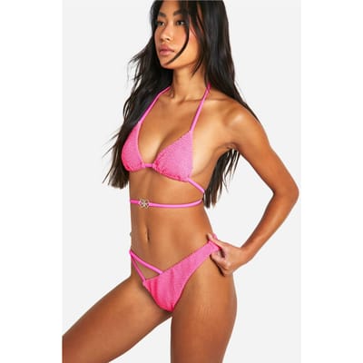 boohoo Dames Diamante Vlinder Bikini Slip met bandjes | Fel Roze | Maat: 38