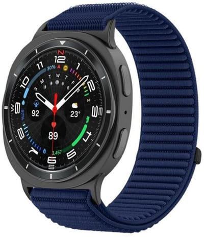 By Qubix - smartwatch bandje - Compatible Samsung bandje - Nylon ribbelbandje - Donkerblauw - Geschikt voor Samsung Galaxy Watch 9 (40/44mm) - Watch 8 (40/44mm) - Watch 8 Classic (46mm)
