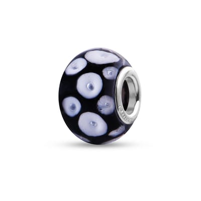 Quiges - Glazen - Kraal - Bedels - Beads Zwart met Witte Vlekken Past op alle bekende merken armband NG1949