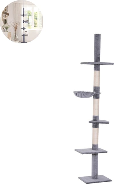 Kattenboom - Katten klimmuur - Complete set - Krabpaal - Huisje - Ladders - Plateaus - Katten klim wand - Krabpaal muur - Klimmuur kat - Krabpaal voor grote katten - Grijs