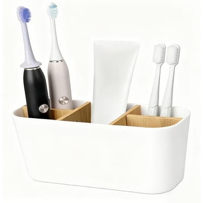 Support de Brosse à Dents Électrique en Bambou Rasoir Boîte de Rangement pour Pinceaux de Maquillage Dentifrice Support pour Brosse à Dents Accessoires de Salle de Bain white