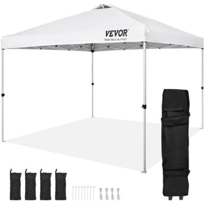 VEVOR Paviljoen 304,8x304,8x320cm Tuintent 250D PU Zilver Gecoate Stof Opvouwbaar Paviljoen Incl. Opbergtas Partytent 6-8 Personen Pop-Up Tent Wit Tuinpaviljoen Voor Kampeertrip