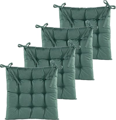 Anna's collection Stoelkussen gewatteerd - 4x - donker groen - 38 x 38 cm - binnen/buiten