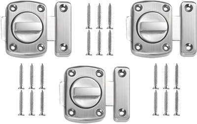 Veilige Deurslot Set met 18 Schroeven - RVS Binnen Deurslot voor Meubels en Toegang - 3 Stuks (Zilver)