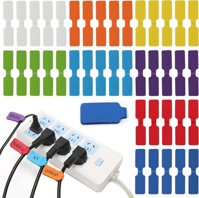 40 Herbruikbare Kabellabels voor Kabelbeheer en Identificatie van Computer- en Oplaadkabels, Multi-kleurig en Schrijfbaar, Inclusief Bevestigingsmateriaal