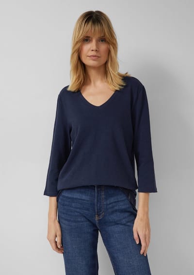 s.Oliver - female - Jersey T-shirt met vlamgarenstructuur en afgeronde zoom