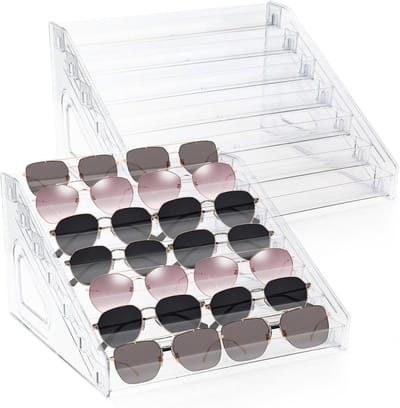 7 Tier Acryl Houder voor Bril en Zonnebrillen, Cosmetica Organizer Stand met Nagellak Display Rack - Opbergrek voor Zonnebrillen - Transparant - Organizer voor het Opbergen van Brilmonturen.