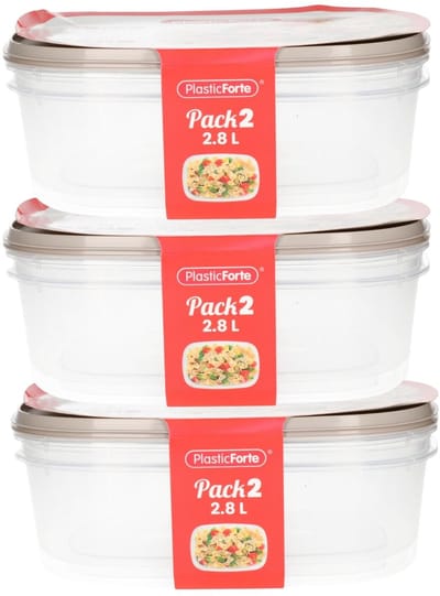 Plasticforte Vershoudbakjes - 6x stuks - 2.8 liter - herbruikbaar - transparant/beige - kunststof - magnetron - vriezer