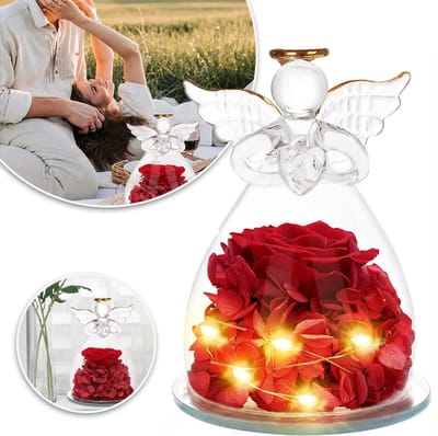 Eeuwige Roos in Glazen LED-Engel - Romantisch Cadeau Voor Vrouwen Vriendin - Symbool Van Eeuwige Liefde Warme Verlichting - Perfect Voor Valentijnsdag Verjaardag & Jubileum - Rood