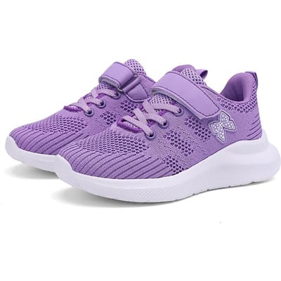 Chaussures de Tennis Slip On Filles Chaussure de Course Décontractée Filles Baskets Enfants Respirantes Semelle Souple Sports Crochet et Boucle Chaussures d'Extérieur Tissées 35 pink