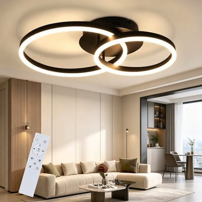 NETTLIFE Plafondlamp LED - Zwart - Ring Design - 2-Lichts - Dimbaar - 46W - Moderne Plafondverlichting- met Afstandsbediening - voor Slaapkamer | Keuken | Woonkamer