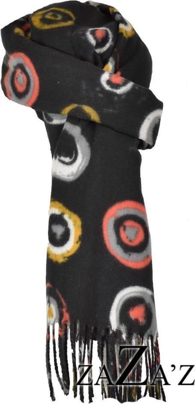 Zwarte sjaal - gekleurde cirkels- 100% Viscose -natuurlijk materiaal- langwerpig