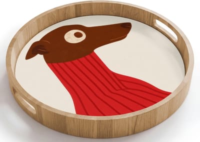 Dienblad rond 40x40 cm - Schootdienblad hout - Silhouet - Hond - Trui - Rood - Borrelplank rechthoek - Plateau houten dienbladen