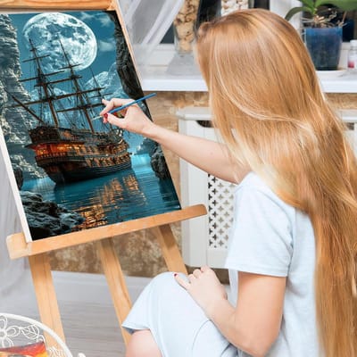 Schip Schilderen op nummer, voor volwassenen, met lijst, landschappen, nummerschilderset voor beginners, canvas kit, doe-het-zelf schilderijen, knutselset op canvas met kwasten, woondecoratie
