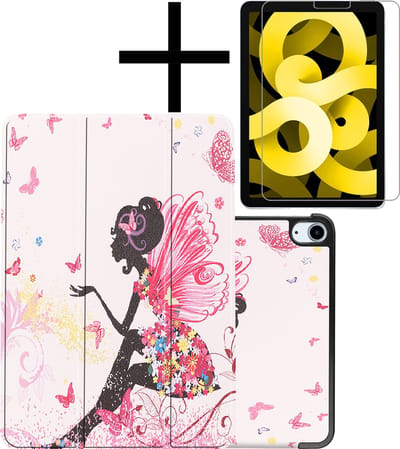 Hoes - Geschikt voor Apple iPad Air 5 (2022) - 10.9 inch - 5e Generatie - M1 - Met Screenprotector - Trifold Bookcase - Hard Cover - Hardcover Book Case - Tablet Hoesje - Elfje