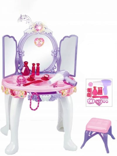 Ilso Kaptafel Kinderen - MP3 - Make up Tafel Kinderen - Kaptafel met Spiegel - Toilettafel - Kaptafel Speelgoed - Kaptafel met spiegel en verlichting - Inclusief Accessoires en batterijen