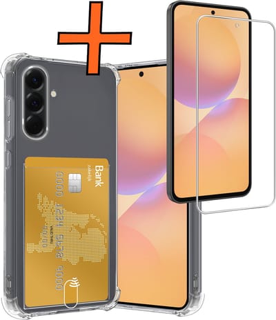 Hoes - Geschikt voor Samsung Galaxy A36 - Met Screenprotector - En Pashouder - En Kaarthouder - Telefoon Hoesje Shockproof - Siliconen Case - Back Cover - Shock Proof - Pasjes Houder - Transparant