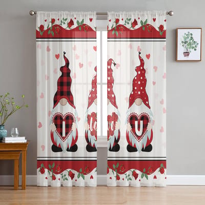 Valentijn Roos Kabouter Tule Gordijnen Voor Woonkamer Huisdecoratie Raamgordijn Keuken Transparant Voile Gordijn 135W x 114H(cm) white