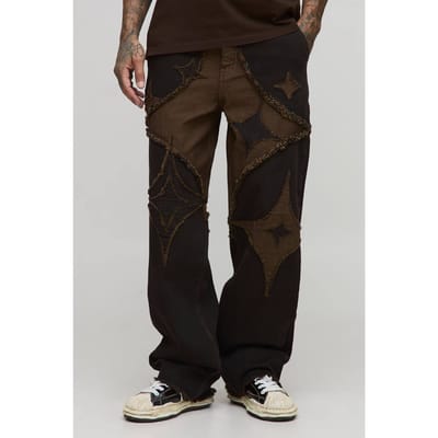 Lange Diamond Applique Losse Pasvorm Jeans | Brown | Size 30
