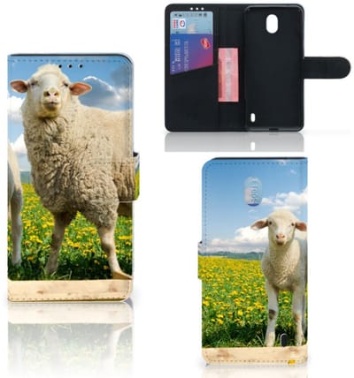Nokia 1 Plus Telefoonhoesje met Pasjes Schaap en Lammetje