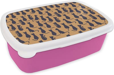 Broodtrommel Roze - Lunchbox - Brooddoos - Patroon - Kat - Silhouette - Jongens - Meisjes - Kinderen- Kind - 18x12x6 cm - Kinderen - Meisje