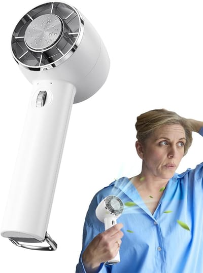 Draagbare ventilator, koelapparaat met ijskompres voor reizen, persoonlijke ventilator voor buiten, voor thuis, camping, rugzakreizen, wandelen, picknick, slaapzalen - wit
