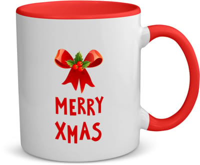 Akyol - kerst merry xmas strik en hulst koffiemok - theemok - rood - Kerstmis - kerst beker - winter - kerst - christmas - kerst cadeau - 350 ML inhoud