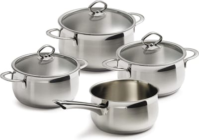 BK Excellent RVS kookpannenset 4 delig - Ø16cm tot Ø20cm - Inductie - Vaatwasserbestendig - Ovenbestendig tot 230° - met deksels - maatverdeling - Zilver