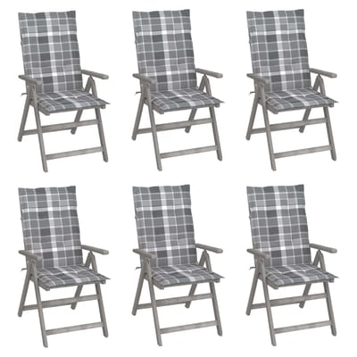 vidaXL - Tuinstoelen - 6 - st - verstelbaar - met - kussens - massief - acaciahout